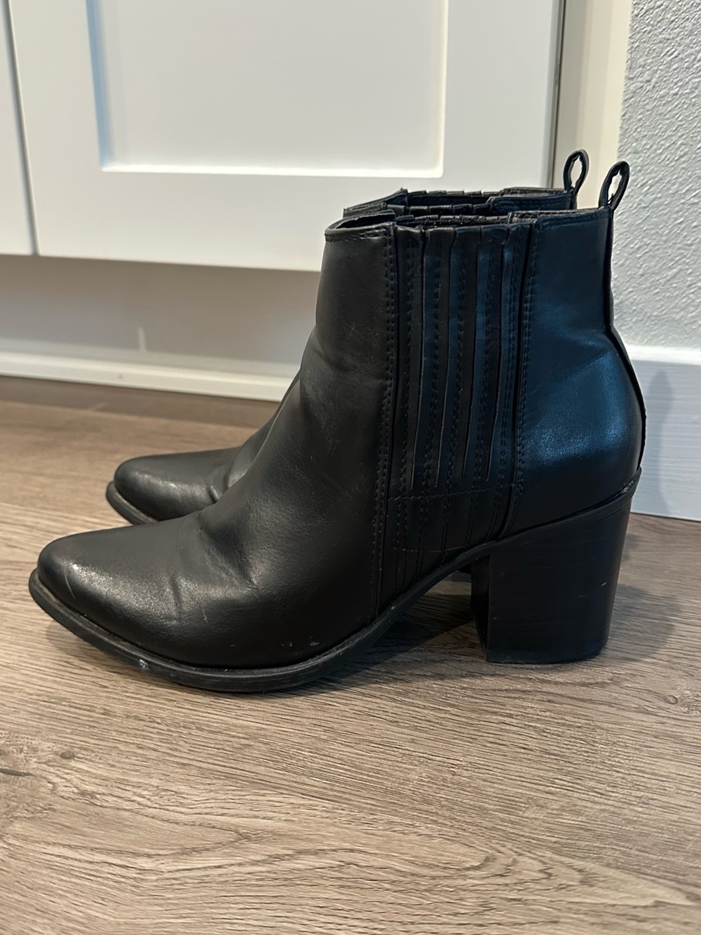 therapy Black Leather Chelsea Ankle Boots with Block Heel - Picture 3 of 6